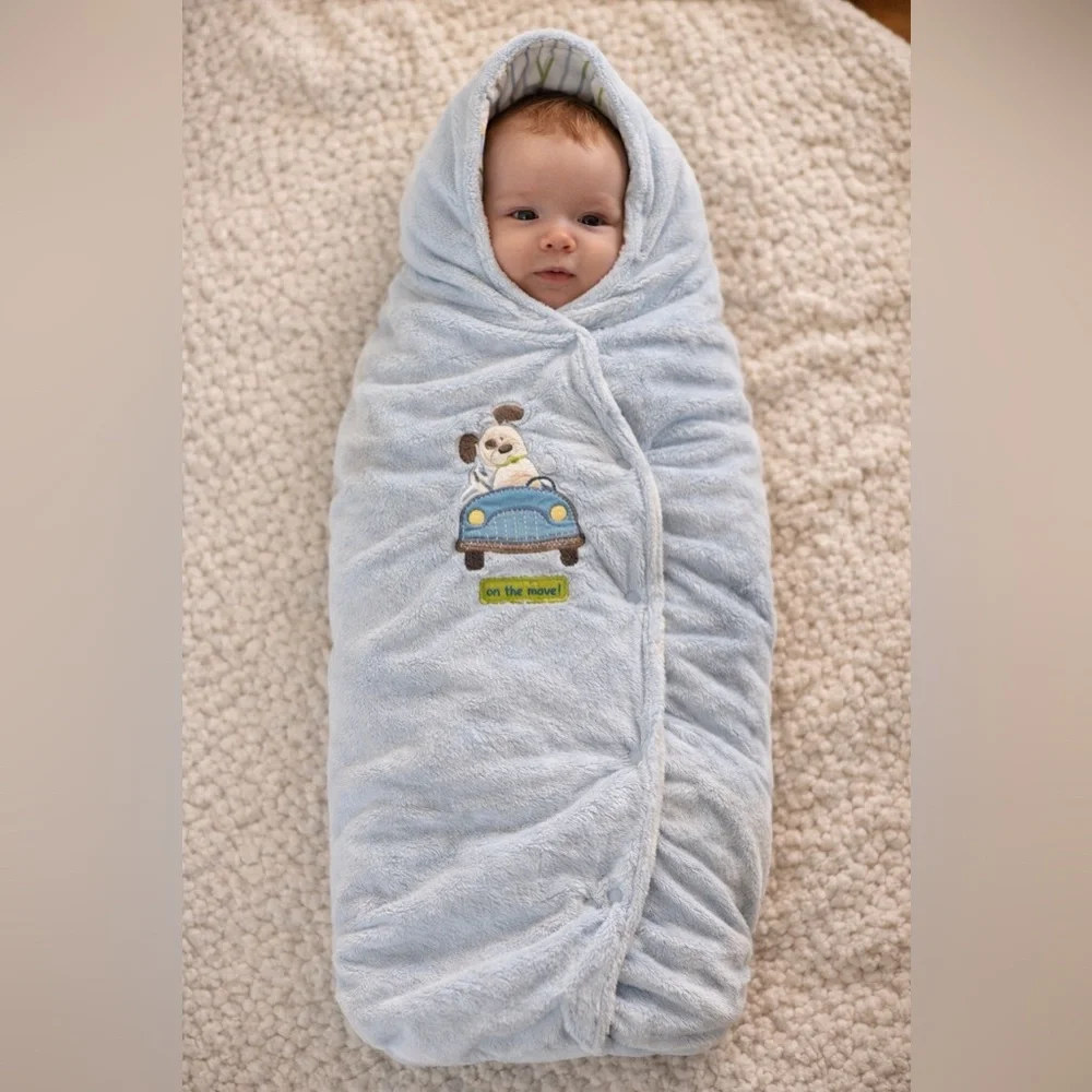 Carter’s Baby Blue Plush Bunting Pram Coat 6-9M Bear Car Hooded